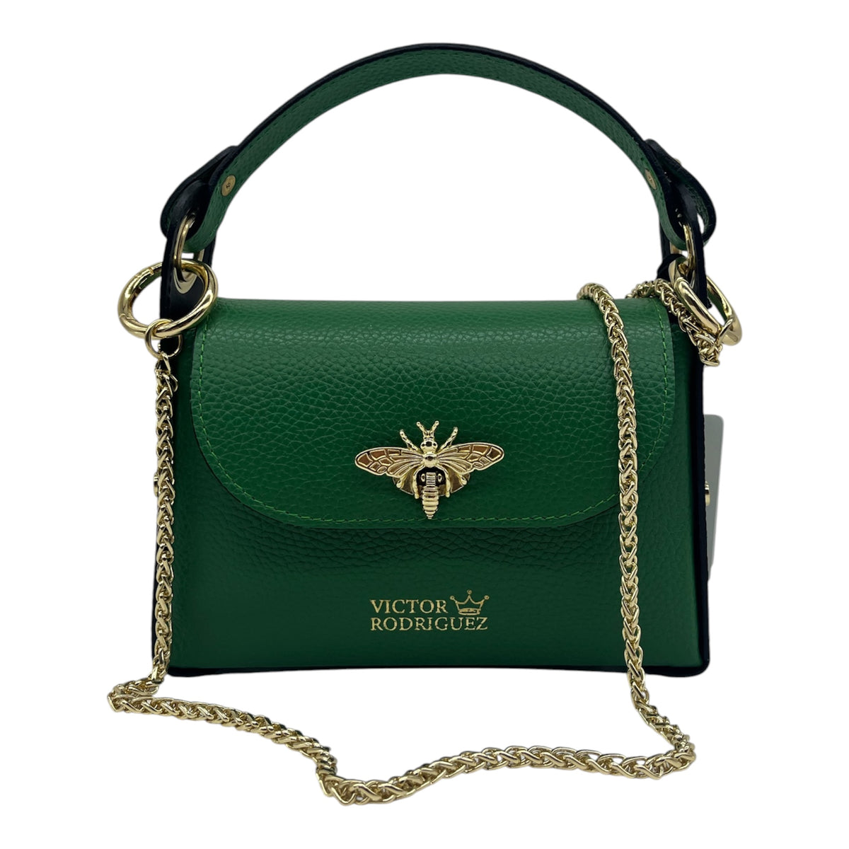 Borsa a Mano e Tracolla Victor Rodriguez – Verde  prato con Dettaglio Ape in vera pelle